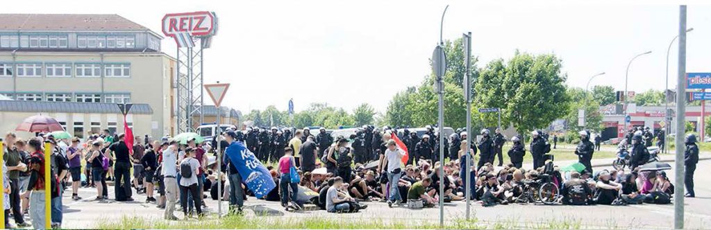Antifaschistische Blockade in Neuruppin, am 6.6.2016, Foto: AG TusT/telegraph