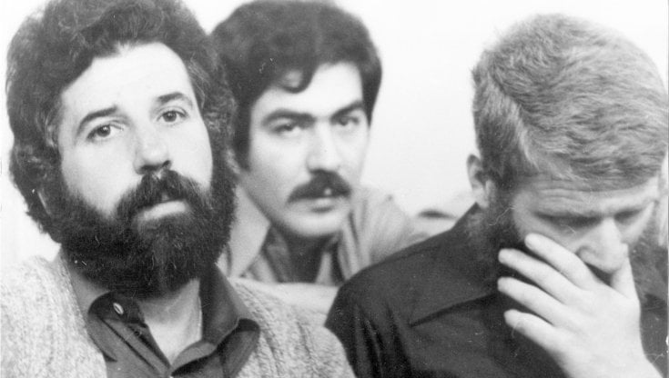 Piero Bertolazzi zwischen links Renato Curcio, rechts Paolo Maurizio Ferrari 1976